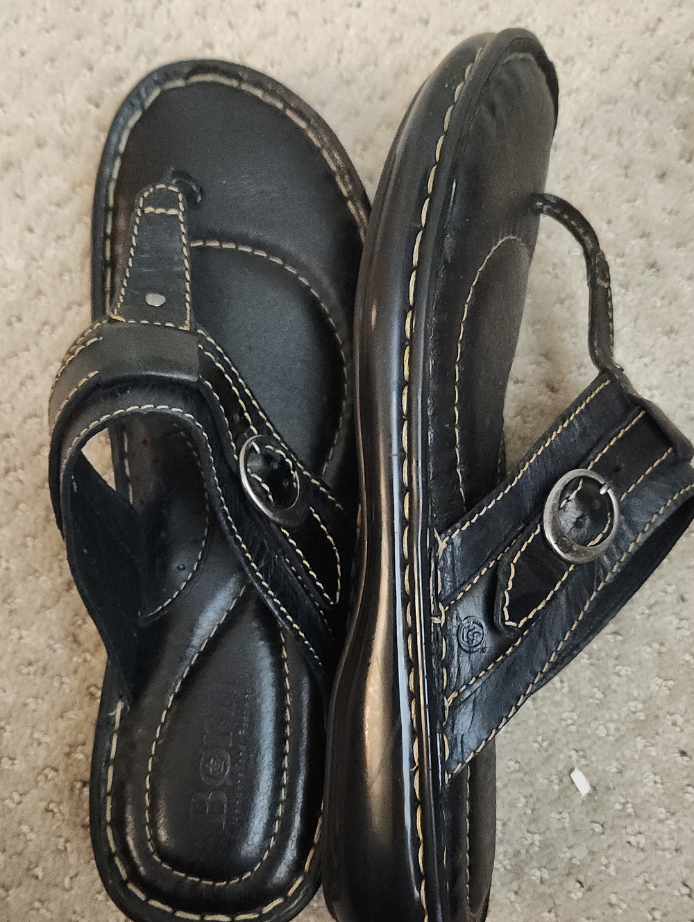 Black Stitched Slip-On Sandals - Picture 6 of 8